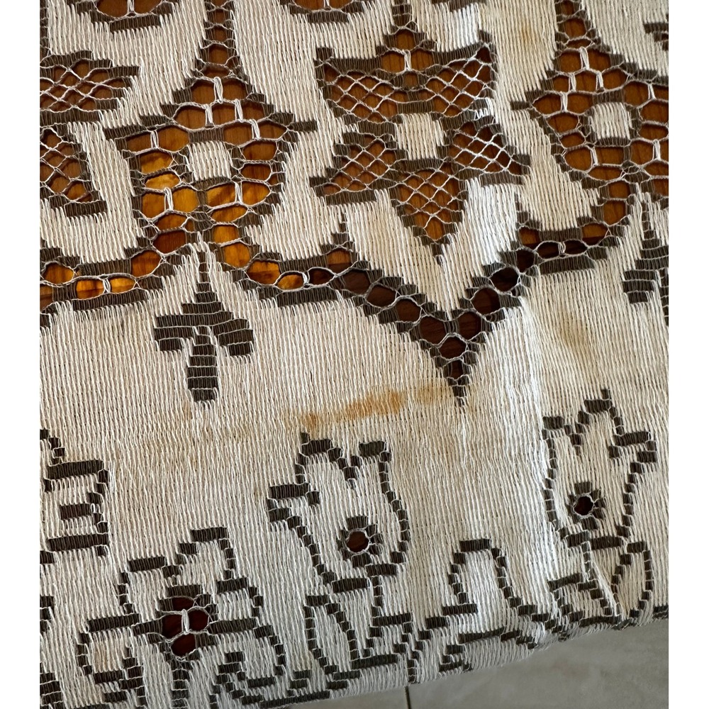 Vintage Lace Tablecloth Made in Great Britain Floral Medallion Cream Brown Rect - Picture 5 of 8